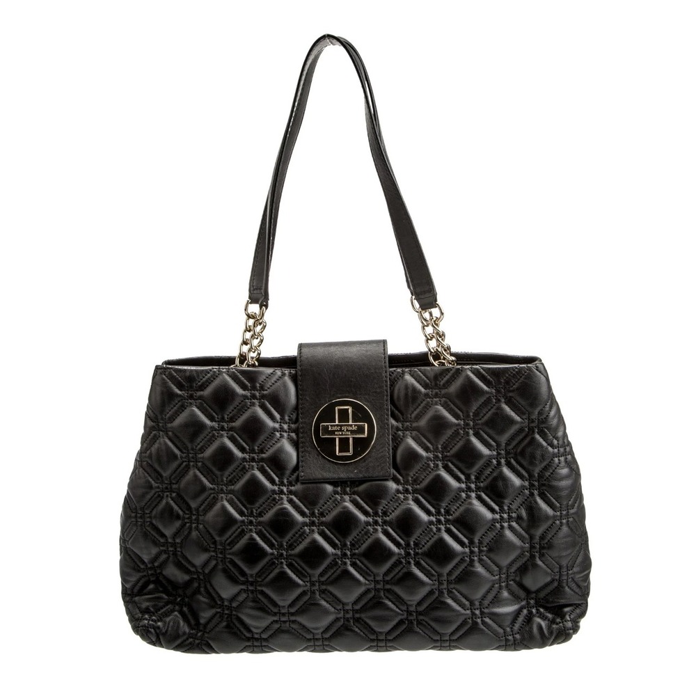 Kate‎ Spade Tote Bag Medium Classic Black Quilted Leather Gold Hardware Shoulder
